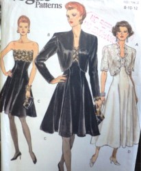 8229 VOGUE LACY BOLERO, STRAPLESS FLARE DRESS LENGTHS PATTERN 8-18 2 SIZES UNCUT